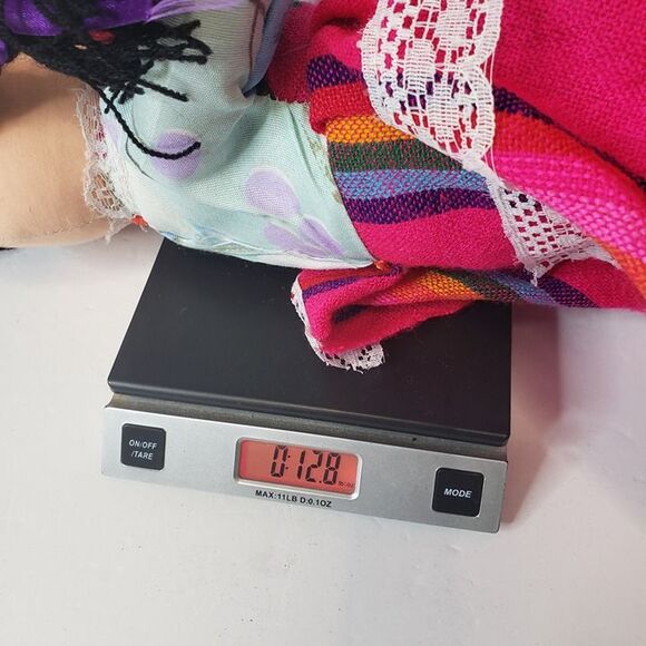 Traditional Handmade Mexican Otomi Lele Pink Rag Cloth Doll 14" Ribbon Soft Toy - Picture 10 of 11